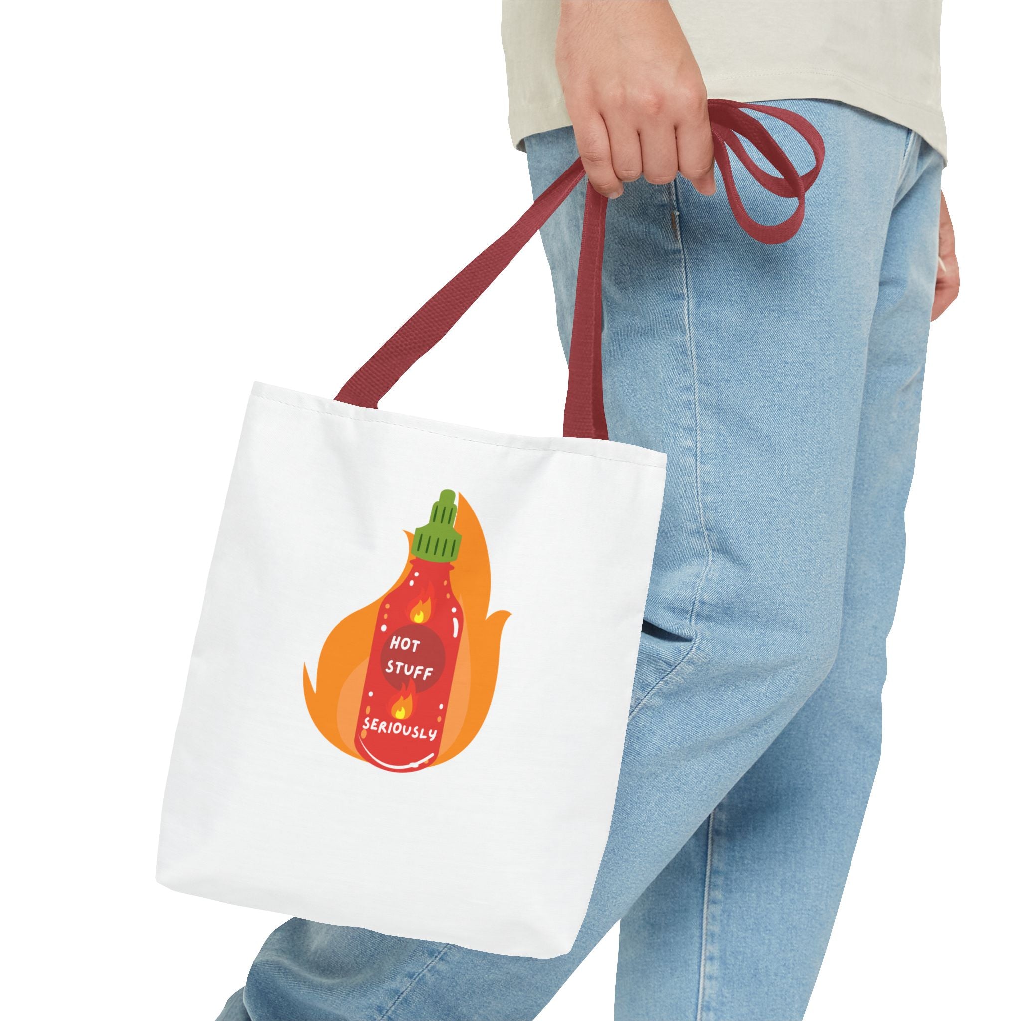 Tote Bag — “Hot Stuff Seriously” Sriracha Hot Sauce Graphic Tote Bag for Everything