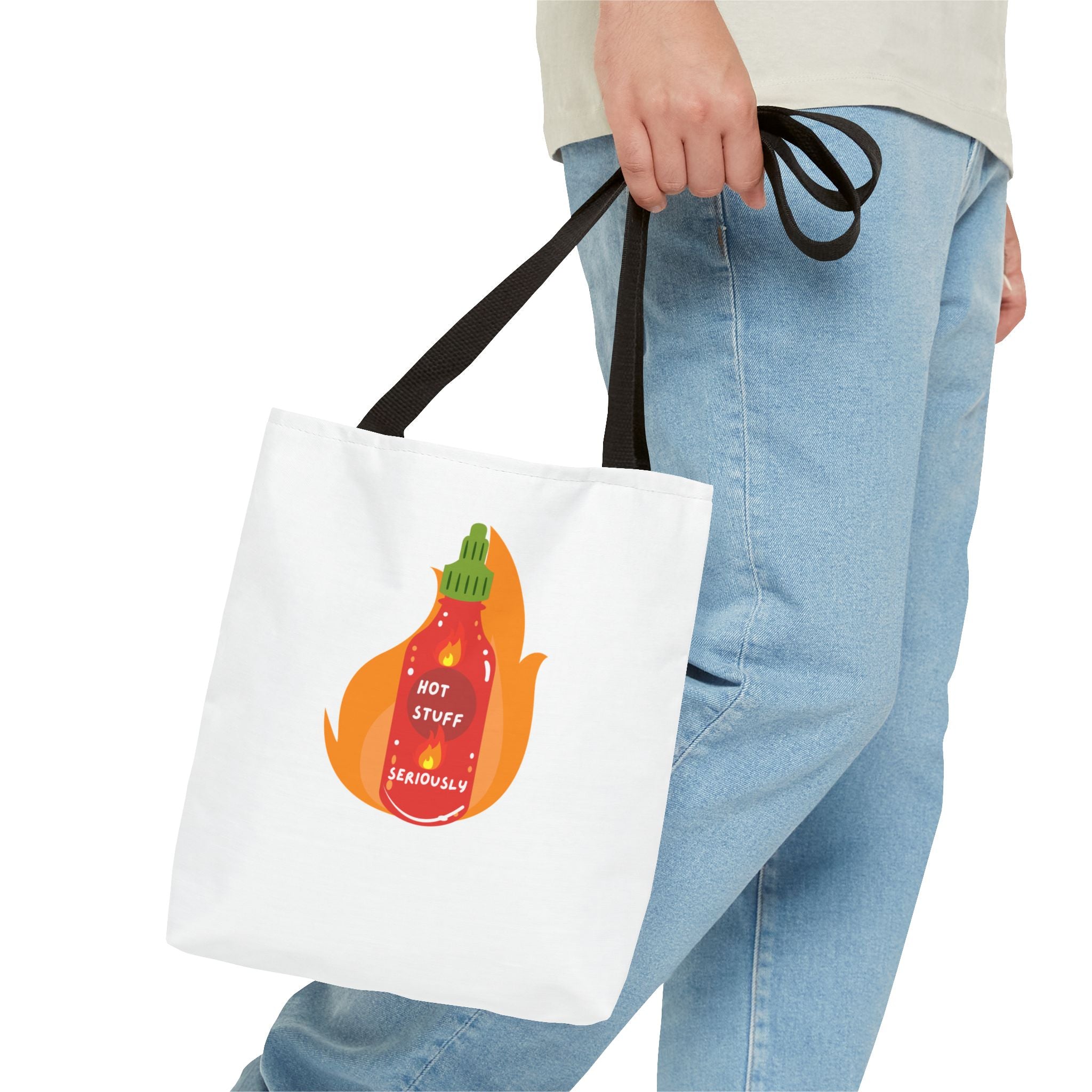Tote Bag — “Hot Stuff Seriously” Sriracha Hot Sauce Graphic Tote Bag for Everything